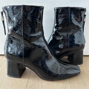 Dolce Vita Black Patent Leather Block Heel Ankle Booties Boots Preloved